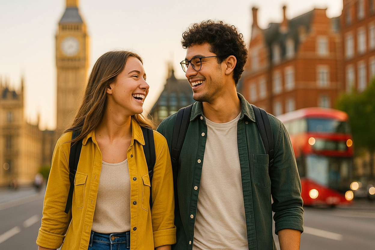 Estudantes felizes em Londres